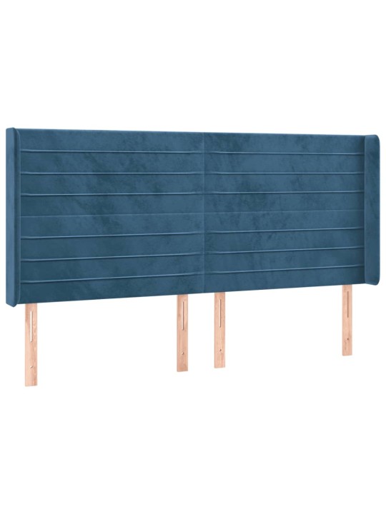 Gultas galvgalis ar led, 183x16x118/128 cm, tumši zils samts