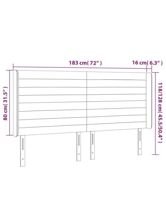Gultas galvgalis ar led, 183x16x118/128 cm, tumši zils samts