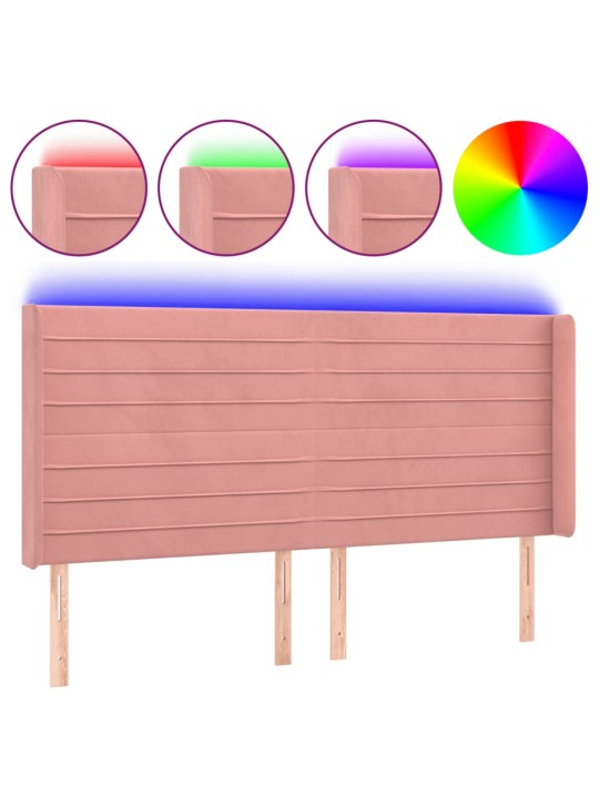 Gultas galvgalis ar led, 183x16x118/128 cm, rozā samts