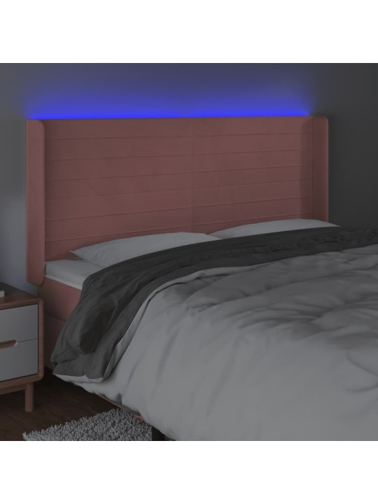 Gultas galvgalis ar led, 183x16x118/128 cm, rozā samts