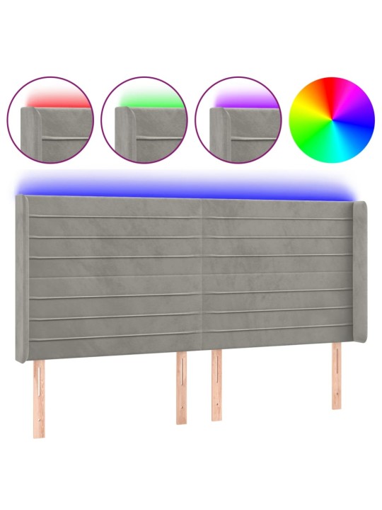 Gultas galvgalis ar led, 203x16x118/128 cm, gaiši pelēks samts