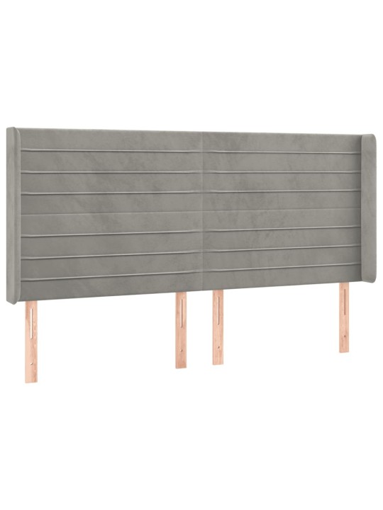Gultas galvgalis ar led, 203x16x118/128 cm, gaiši pelēks samts