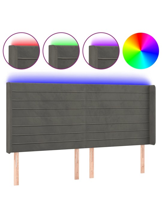 Gultas galvgalis ar led, 203x16x118/128 cm, tumši pelēks samts