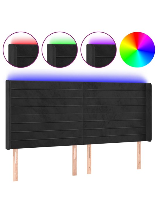 Gultas galvgalis ar led, 203x16x118/128 cm, melns samts