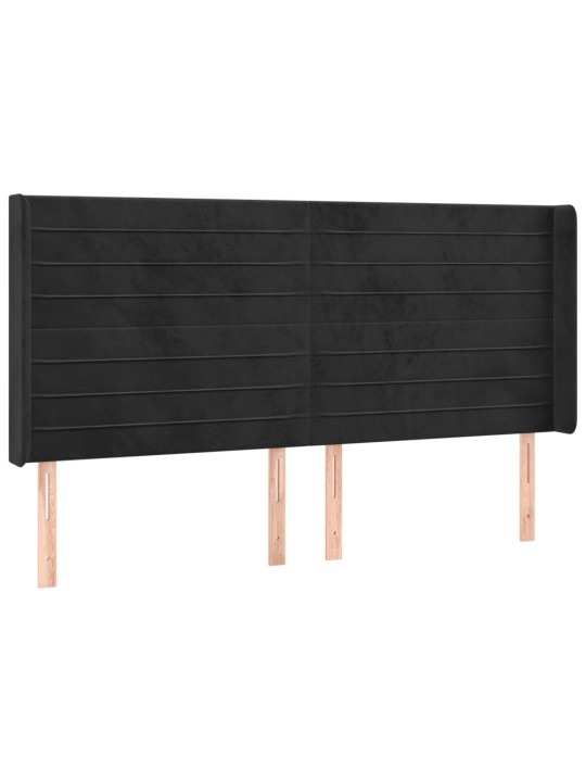 Gultas galvgalis ar led, 203x16x118/128 cm, melns samts