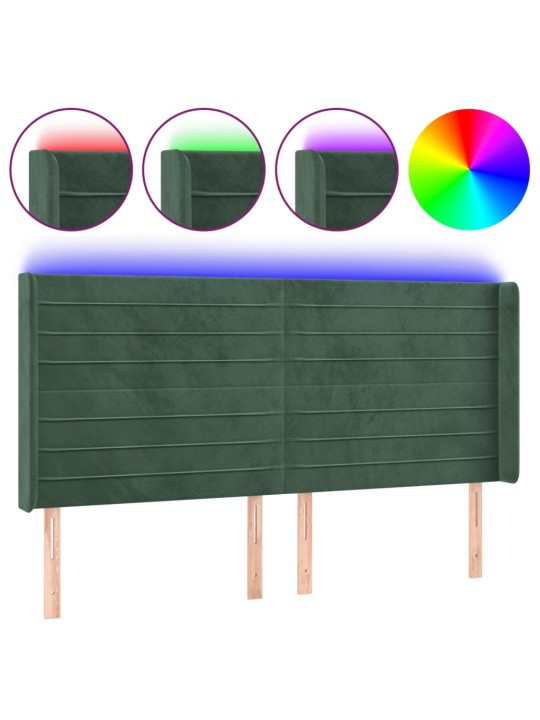 Gultas galvgalis ar led, 203x16x118/128 cm, tumši zaļš samts