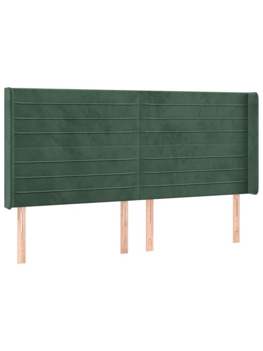 Gultas galvgalis ar led, 203x16x118/128 cm, tumši zaļš samts