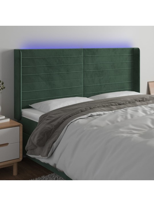 Gultas galvgalis ar led, 203x16x118/128 cm, tumši zaļš samts