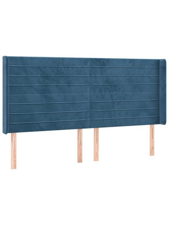 Gultas galvgalis ar led, 203x16x118/128 cm, tumši zils samts