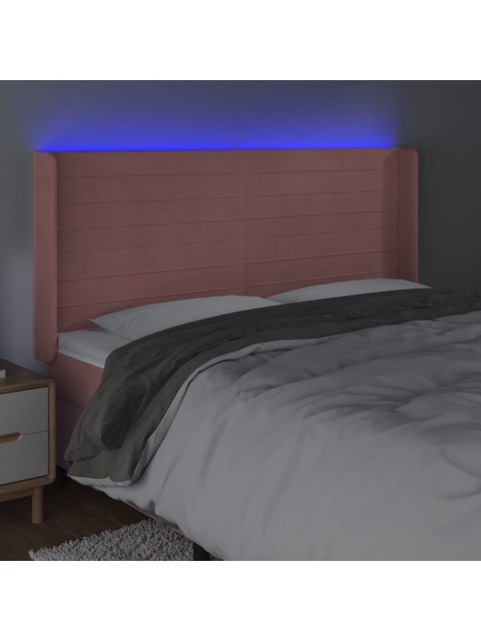 Gultas galvgalis ar led, 203x16x118/128 cm, rozā samts