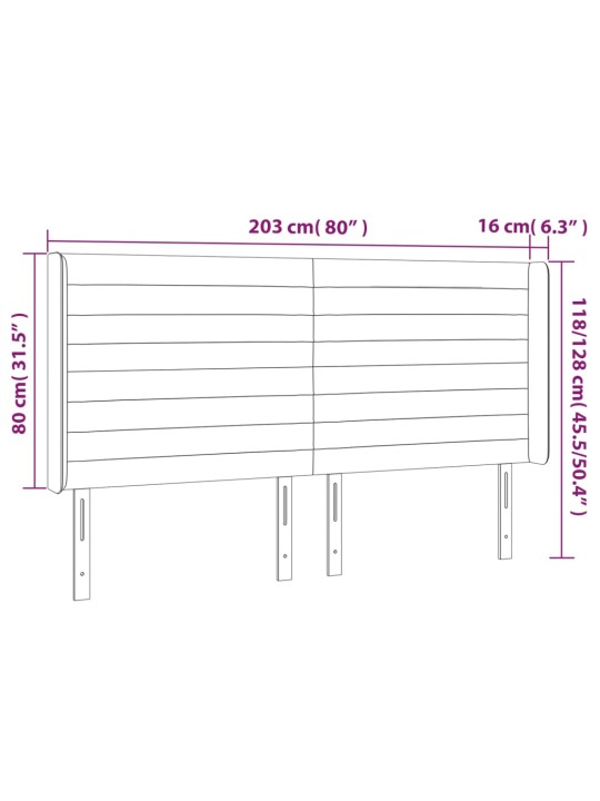 Gultas galvgalis ar led, 203x16x118/128 cm, rozā samts