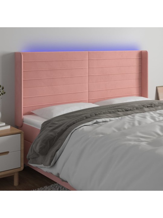 Gultas galvgalis ar led, 203x16x118/128 cm, rozā samts
