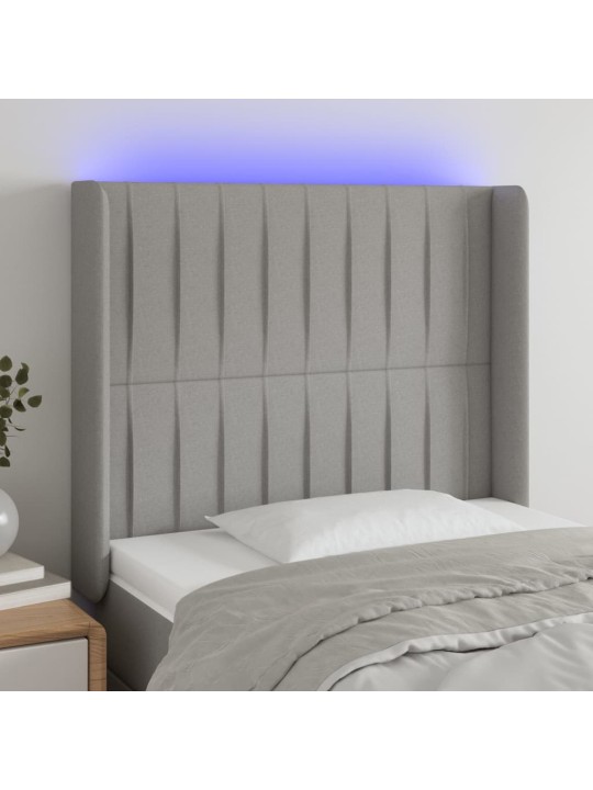 Gultas galvgalis ar led, 83x16x118/128 cm, gaiši pelēks audums