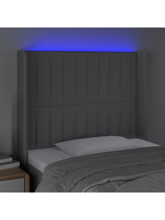 Gultas galvgalis ar led, 93x16x118/128 cm, gaiši pelēks audums
