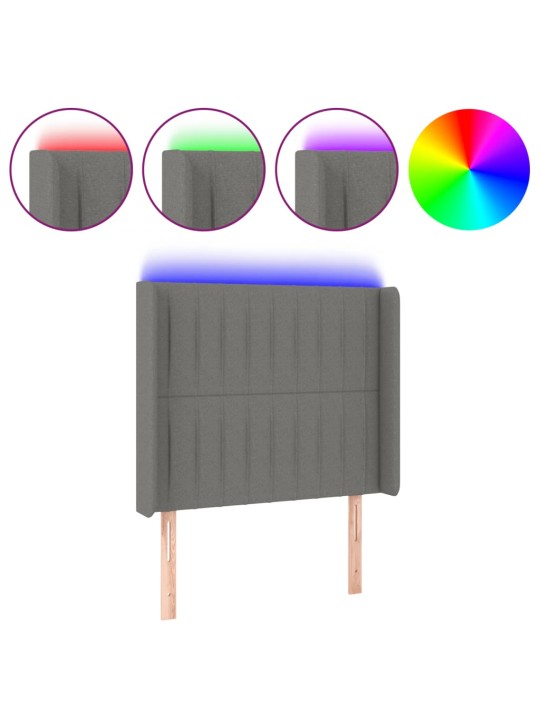 Gultas galvgalis ar led, 93x16x118/128 cm, tumši pelēks audums