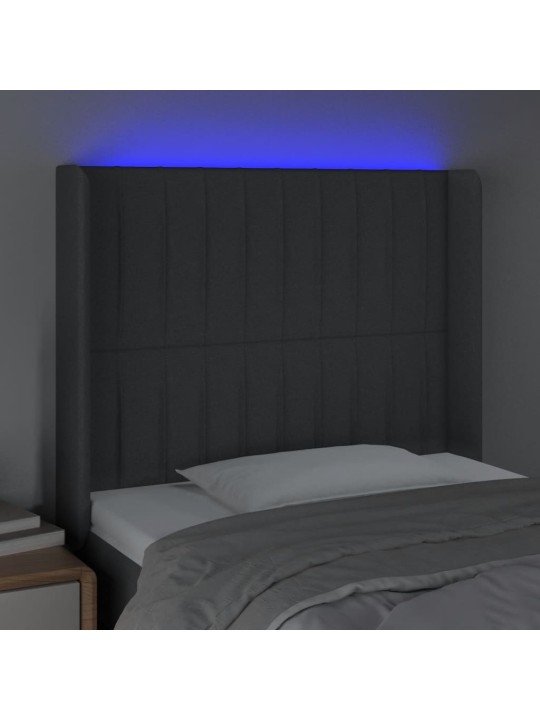 Gultas galvgalis ar led, 93x16x118/128 cm, tumši pelēks audums