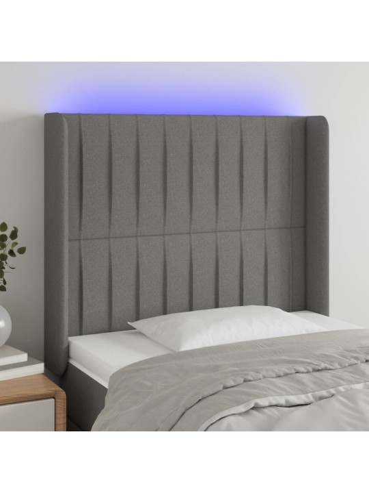 Gultas galvgalis ar led, 93x16x118/128 cm, tumši pelēks audums