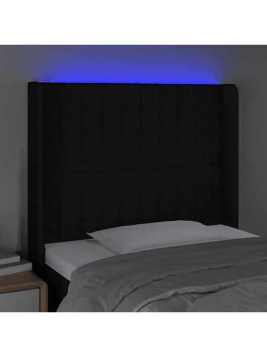 Gultas galvgalis ar LED, 93x16x118/128 cm, melns audums