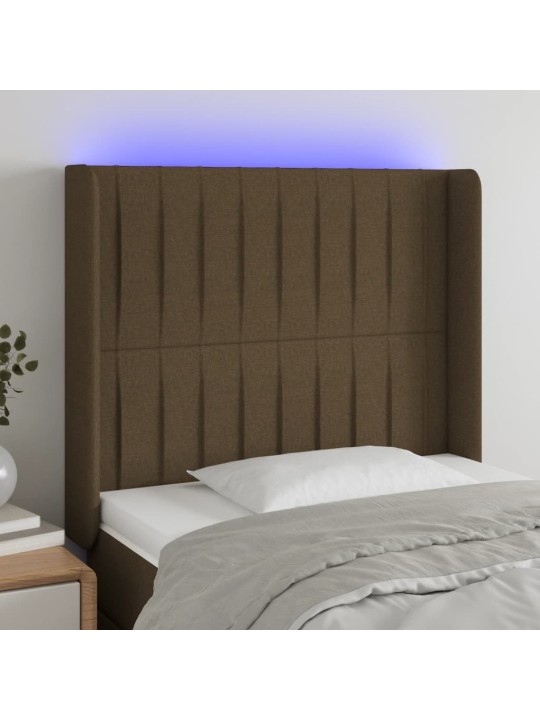 Gultas galvgalis ar led, 93x16x118/128 cm, tumši brūns audums