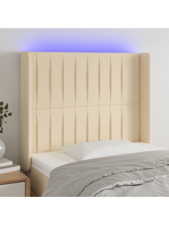 Gultas galvgalis ar led, 93x16x118/128 cm, krēmkrāsas audums