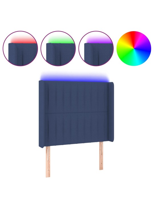 Gultas galvgalis ar led, 93x16x118/128 cm, zils audums