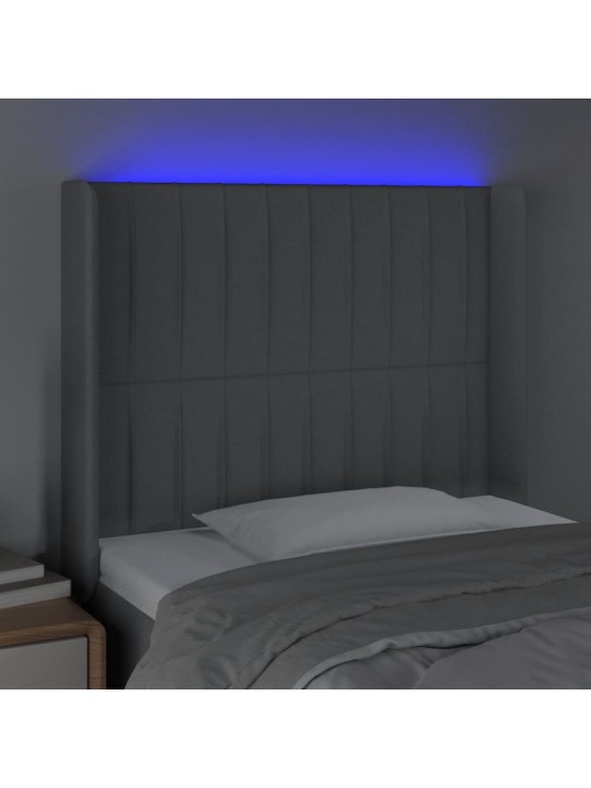 Gultas galvgalis ar LED, 103x16x118/128 cm, gaiši pelēks audums