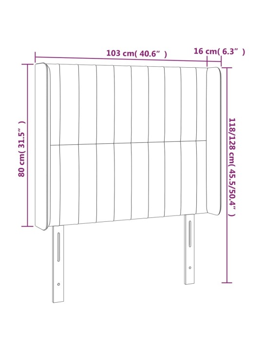 Gultas galvgalis ar LED, 103x16x118/128 cm, gaiši pelēks audums