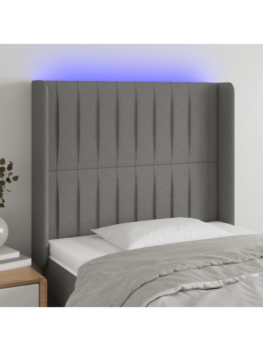 Gultas galvgalis ar LED, 103x16x118/128 cm, tumši pelēks audums