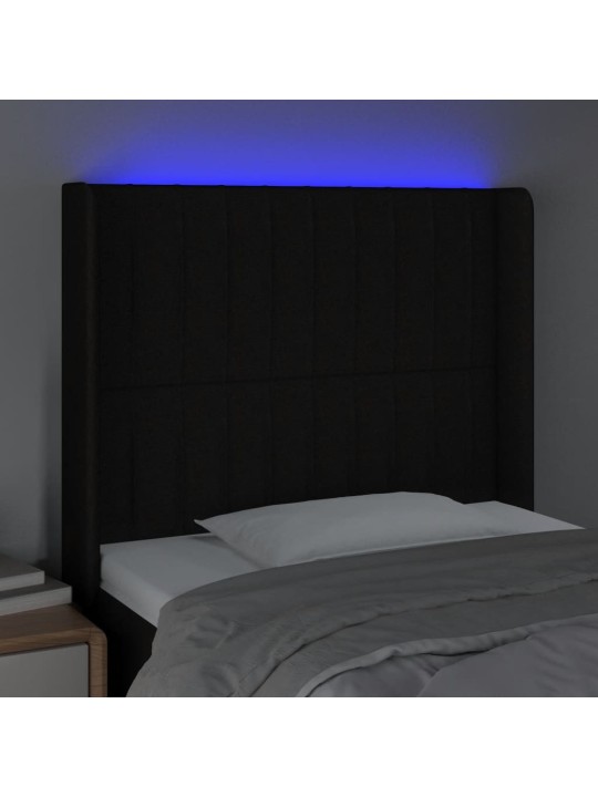 Gultas galvgalis ar LED, 103x16x118/128 cm, melns audums