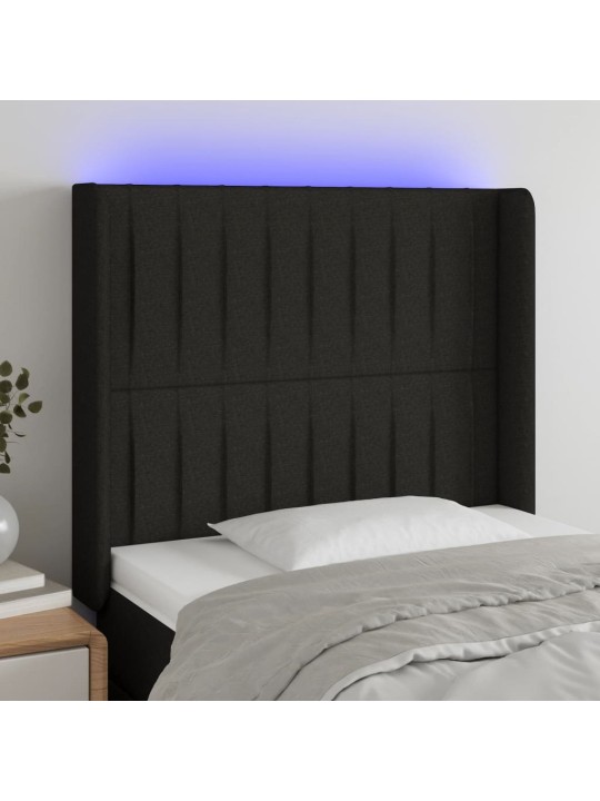 Gultas galvgalis ar LED, 103x16x118/128 cm, melns audums
