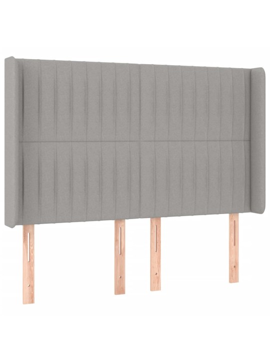 Gultas galvgalis ar LED, 147x16x118/128 cm, gaiši pelēks audums