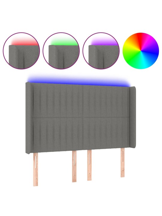 Gultas galvgalis ar LED, 147x16x118/128 cm, tumši pelēks audums