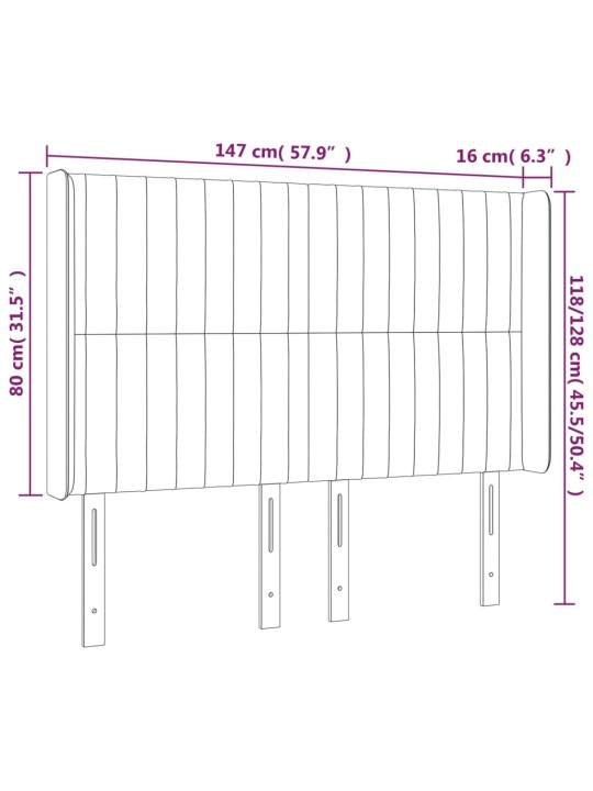 Gultas galvgalis ar LED, 147x16x118/128 cm, melns audums