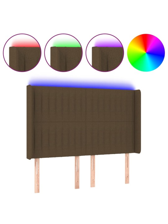Gultas galvgalis ar led, 147x16x118/128 cm, tumši brūns audums