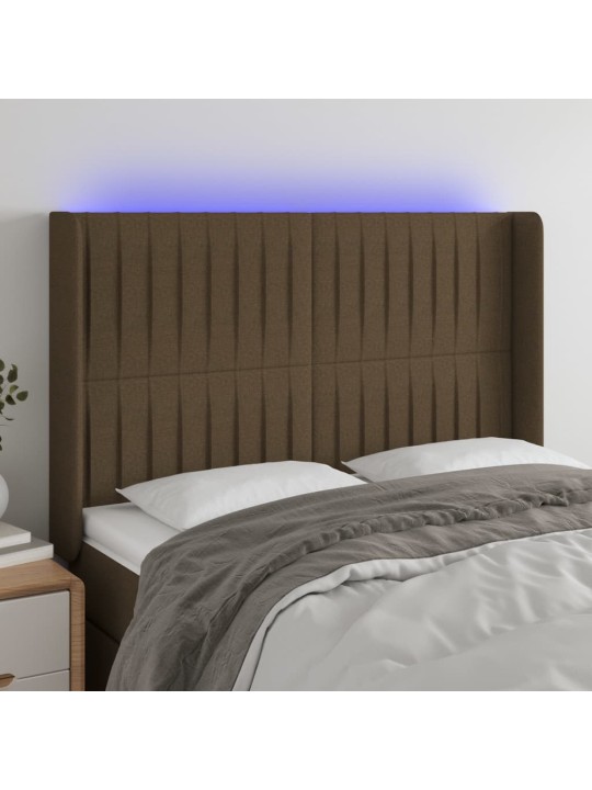 Gultas galvgalis ar led, 147x16x118/128 cm, tumši brūns audums