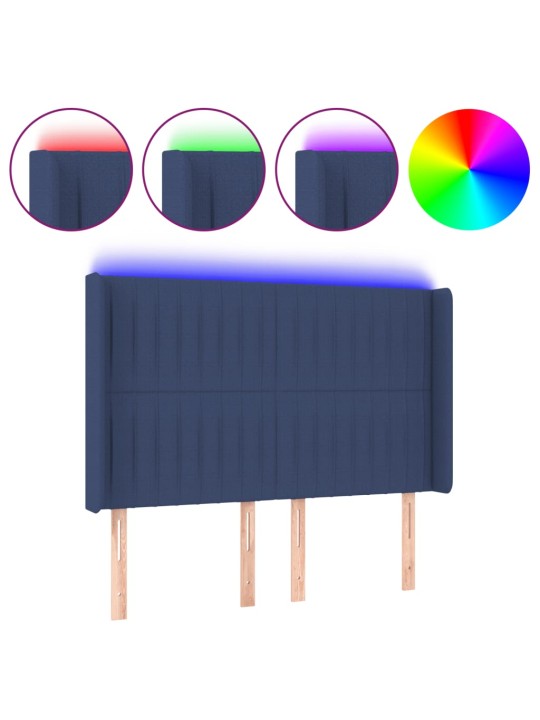 Gultas galvgalis ar LED, 147x16x118/128 cm, zils audums