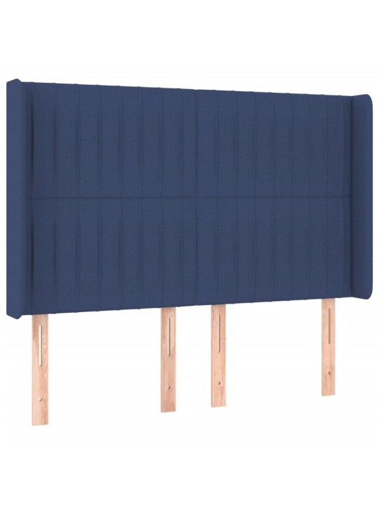 Gultas galvgalis ar LED, 147x16x118/128 cm, zils audums