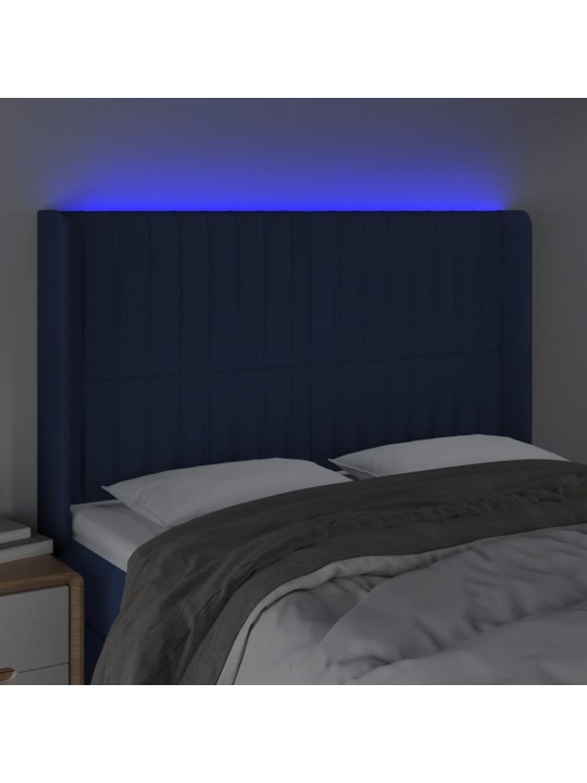 Gultas galvgalis ar LED, 147x16x118/128 cm, zils audums