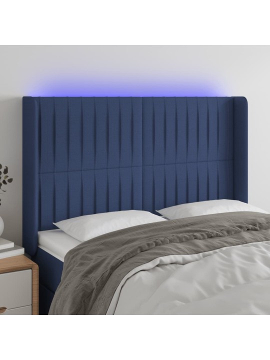 Gultas galvgalis ar LED, 147x16x118/128 cm, zils audums