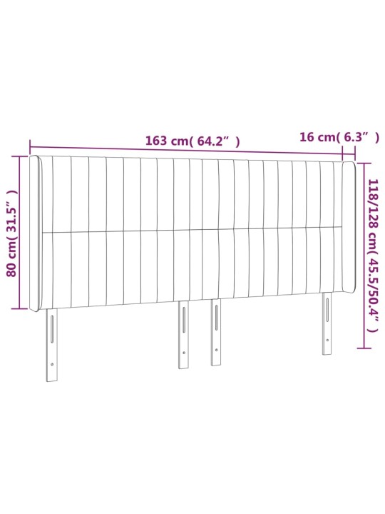 Gultas galvgalis ar LED, 163x16x118/128 cm, tumši pelēks audums
