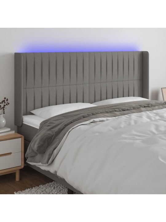 Gultas galvgalis ar LED, 163x16x118/128 cm, tumši pelēks audums