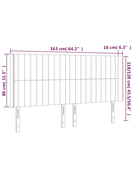 Gultas galvgalis ar LED, 163x16x118/128 cm, pelēkbrūns audums