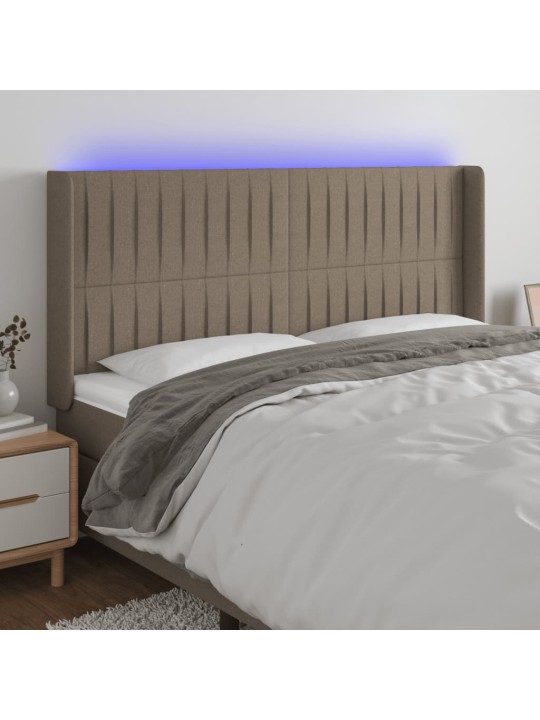 Gultas galvgalis ar LED, 163x16x118/128 cm, pelēkbrūns audums