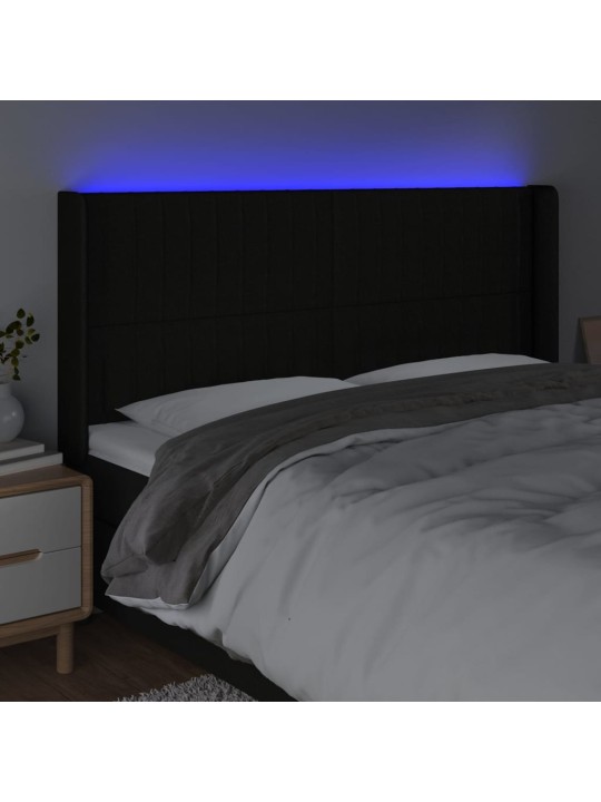 Gultas galvgalis ar led, 183x16x118/128 cm, melns audums