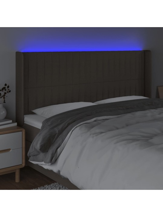 Gultas galvgalis ar led, 183x16x118/128 cm, pelēkbrūns audums