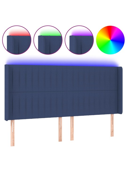 Gultas galvgalis ar led, 183x16x118/128 cm, zils audums
