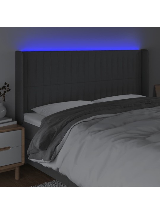 Gultas galvgalis ar LED, 203x16x118/128 cm, tumši pelēks audums