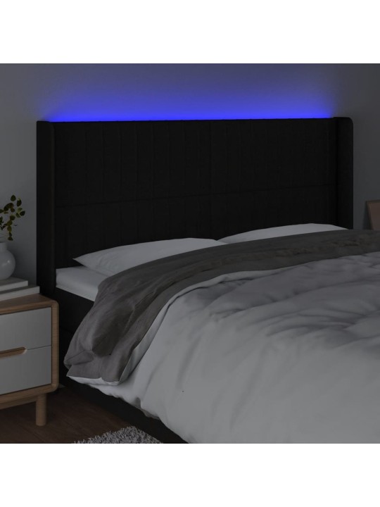 Gultas galvgalis ar led, 203x16x118/128 cm, melns audums