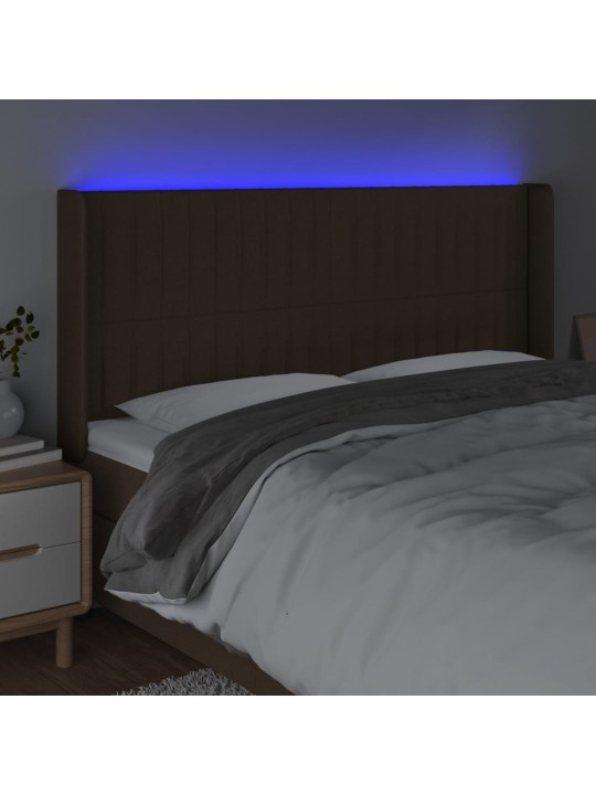 Gultas galvgalis ar led, 203x16x118/128 cm, tumši brūns audums
