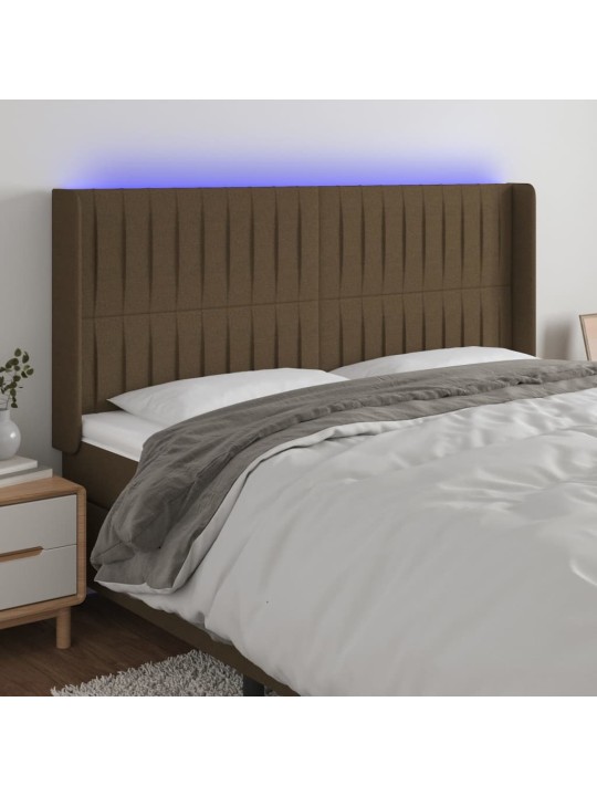 Gultas galvgalis ar led, 203x16x118/128 cm, tumši brūns audums